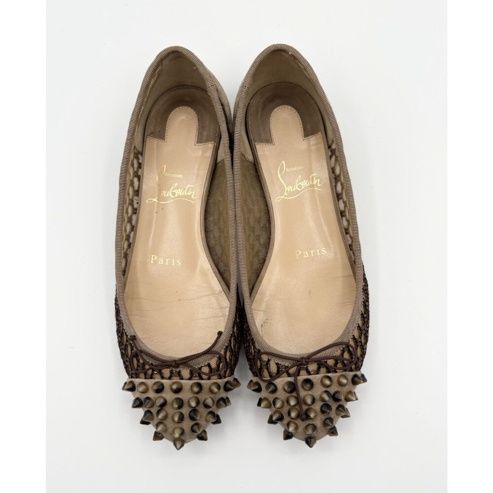 Christian Louboutin Brown Suede & Mesh Flats w/ Tortoise Spikes Sz EU 35.5